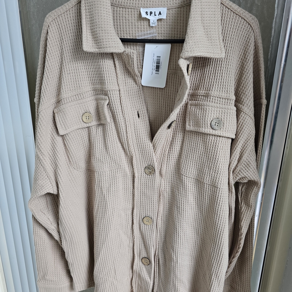 Women's Beige Waffle Knit Utility Jacket